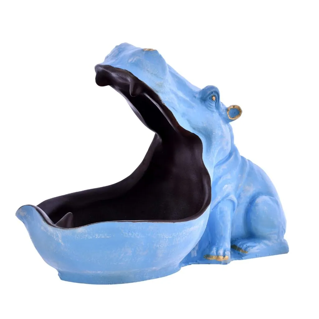 Light Blue Resin Hippo Figurine Bowl, photo 1 of 4
