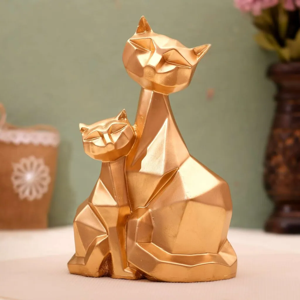 Geometric Gold Resin Cat Pair, photo 1 of 4