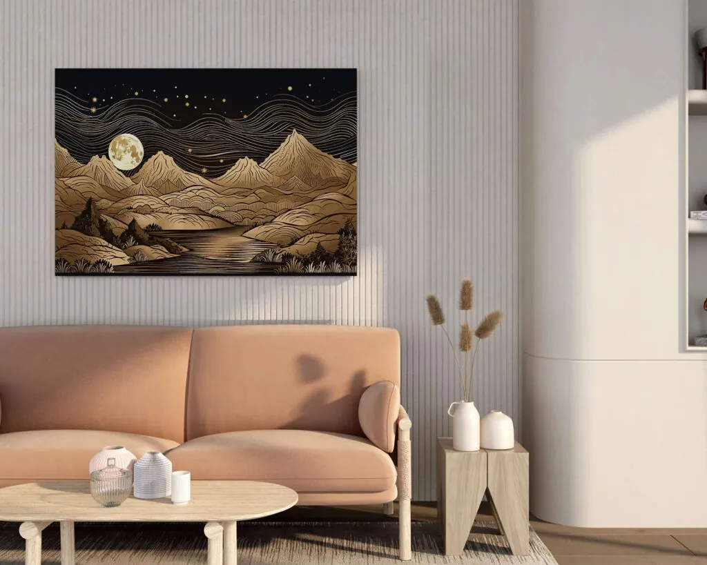 Golden Moonlit Mountains Canvas Painting, photo 1 of 4