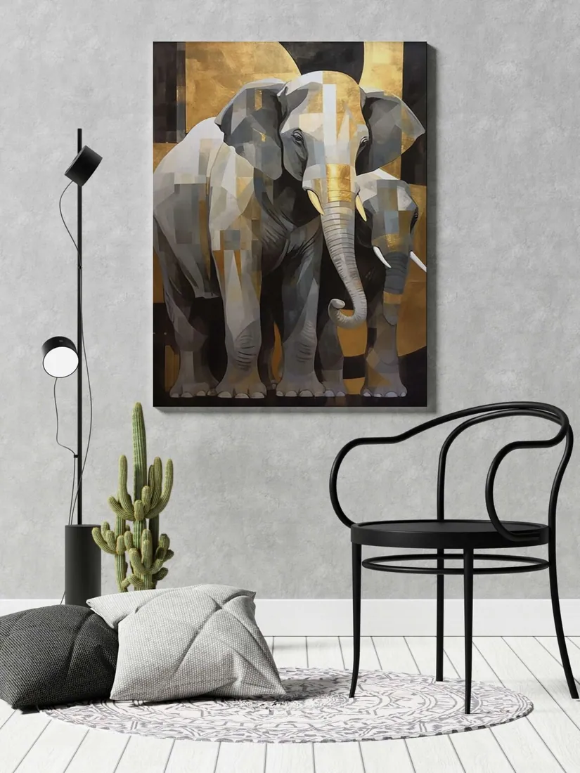 Geometric Elephants Canvas Painting, photo 1 of 4