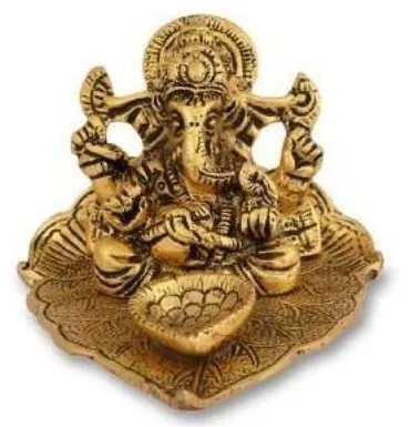 Ganesha On Leaf Deepak Small
