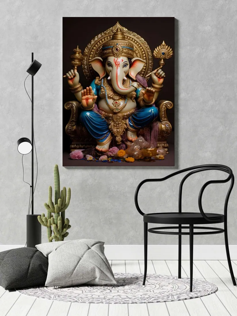 Ornate Lord Ganesha Canvas Painting, photo 1 of 4