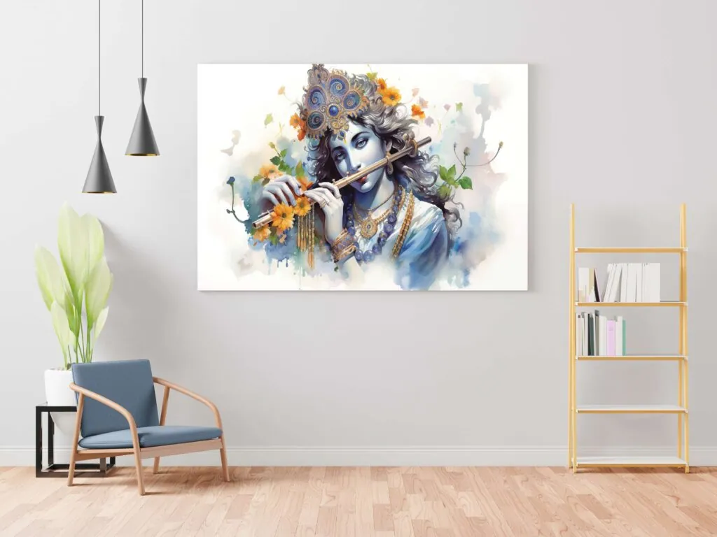 Krishna Watercolour Canvas Painting, photo 1 of 4
