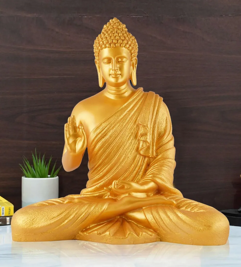 Golden Meditating Buddha Resin Idol, photo 1 of 4