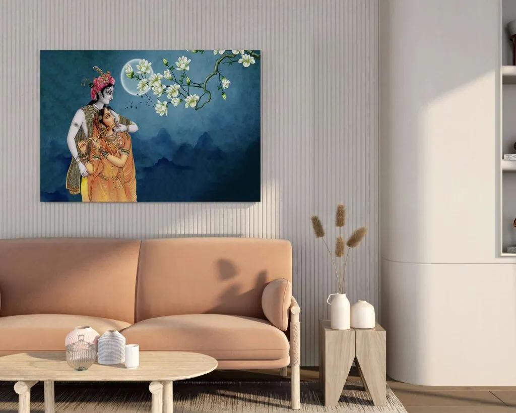 Radha Krishna Moonlight Canvas Painting, photo 1 of 4