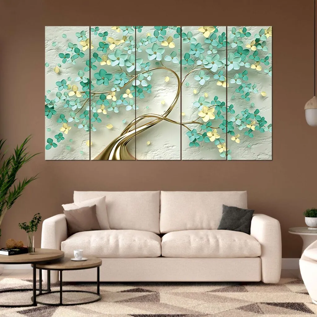 Turquoise Floral Tree Panel Painting, photo 1 of 4