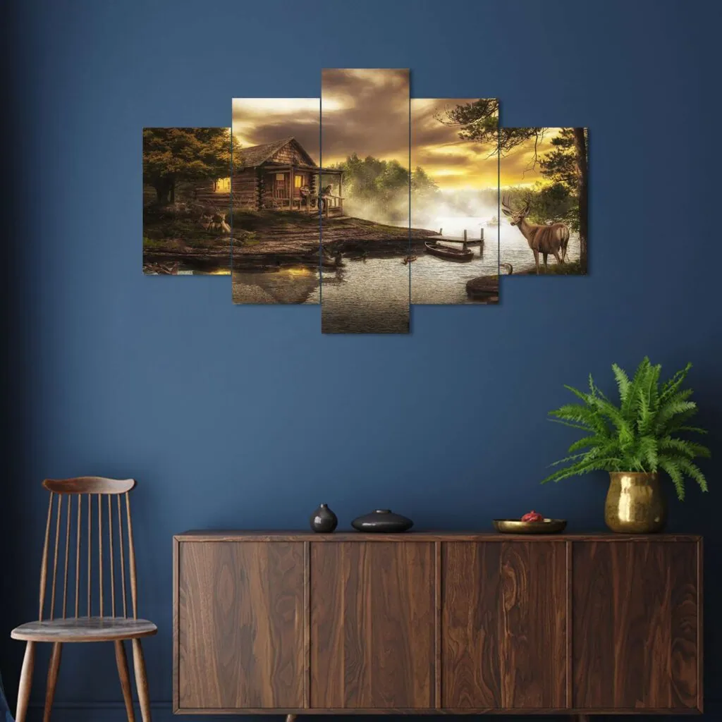 Lakeside Cabin Landscape Wall Painting, photo 1 of 4