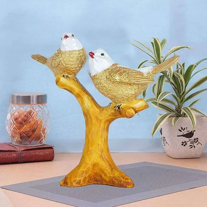 Golden Resin Bird Couple Statue, photo 1 of 4