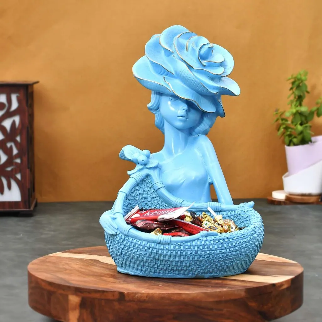 Blue Resin Lady Bowl Figurine, photo 1 of 4