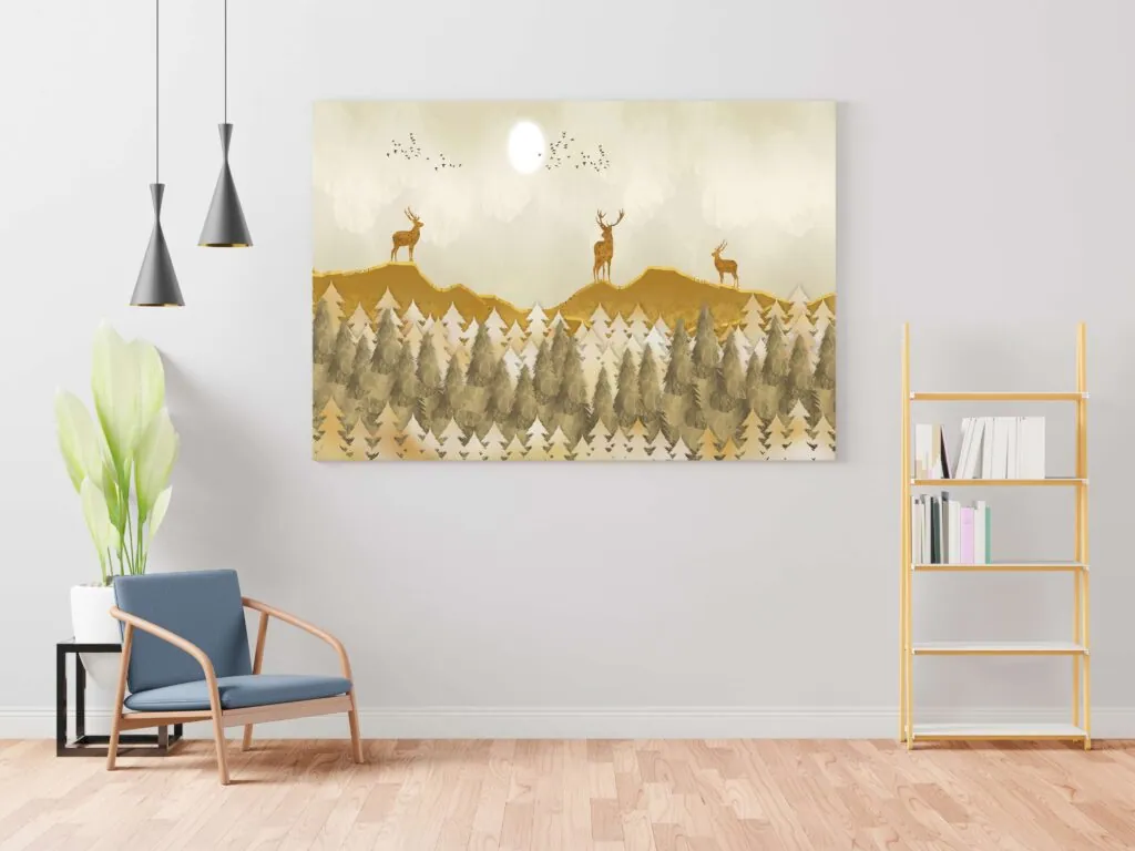 Golden Deer Forest Canvas Painting, photo 1 of 4