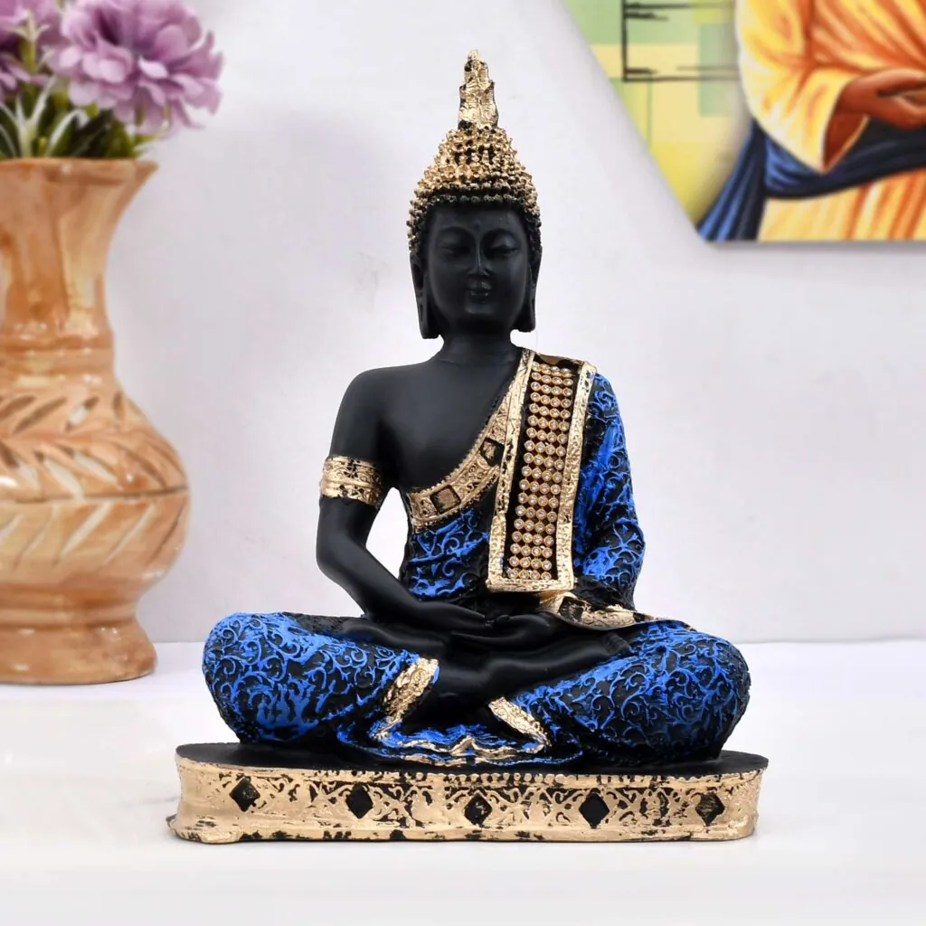 Resin Blue Meditating Buddha Idol, photo 1 of 3