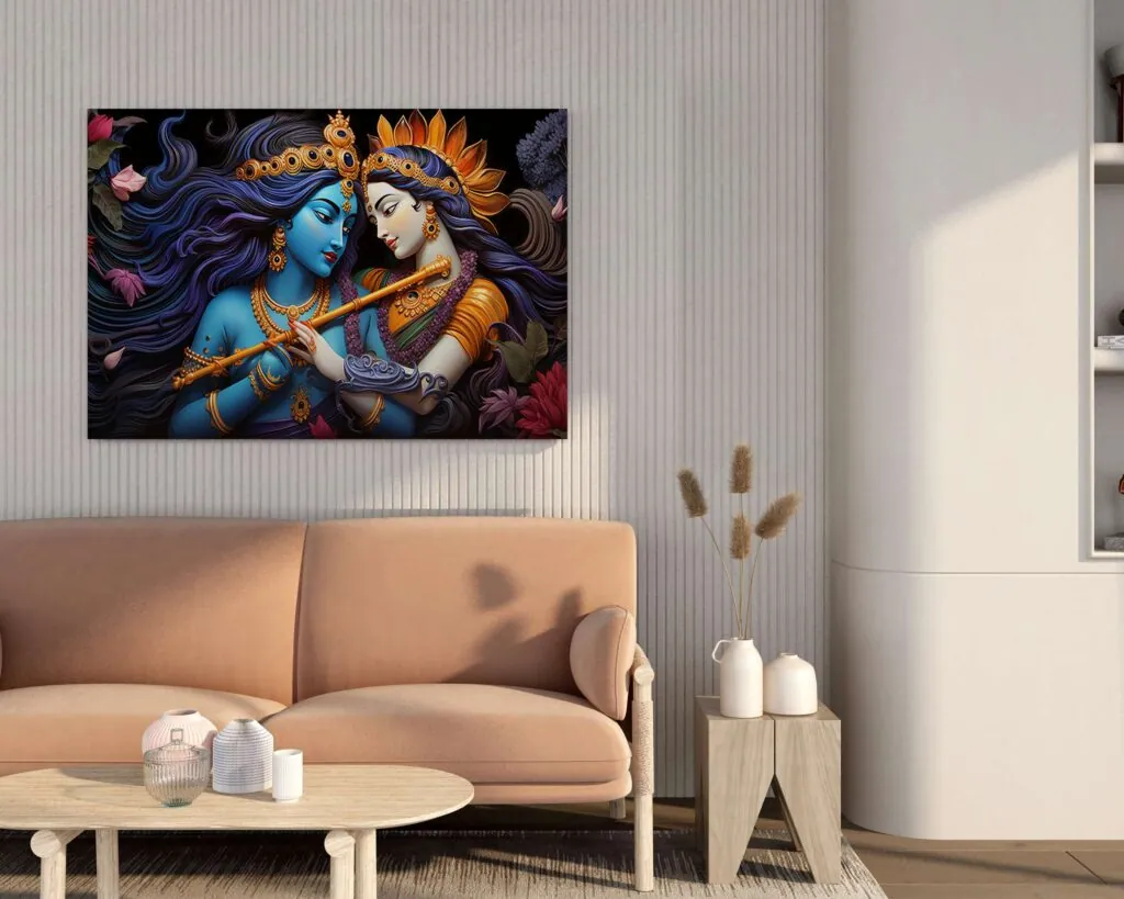 Radha Krishna Flute Canvas Painting, photo 1 of 4