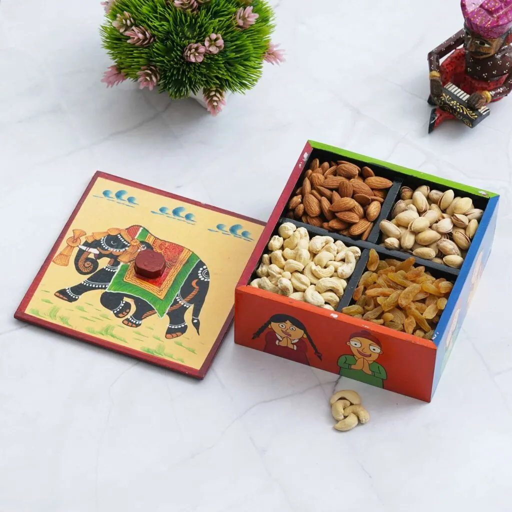 Four-Compartment Painted Wooden Box, photo 1 of 4