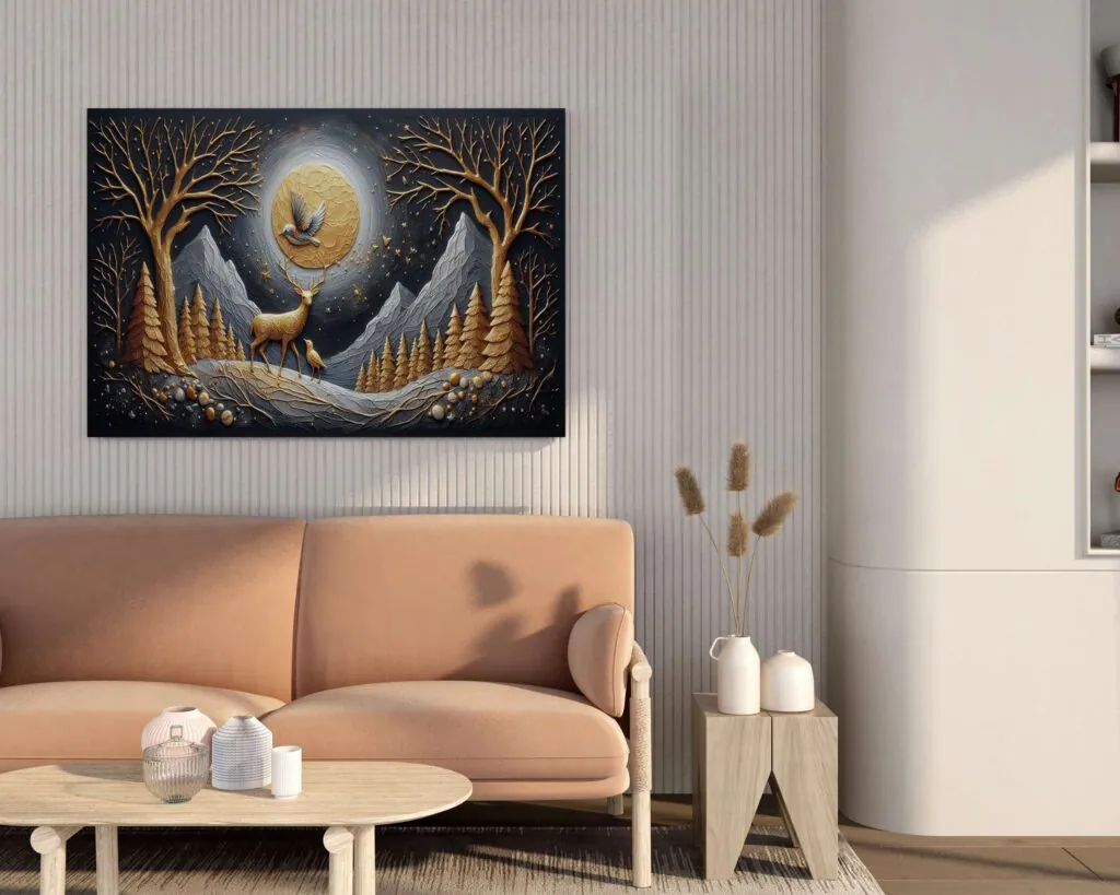 Deer Moon Landscape Canvas Painting, photo 1 of 4
