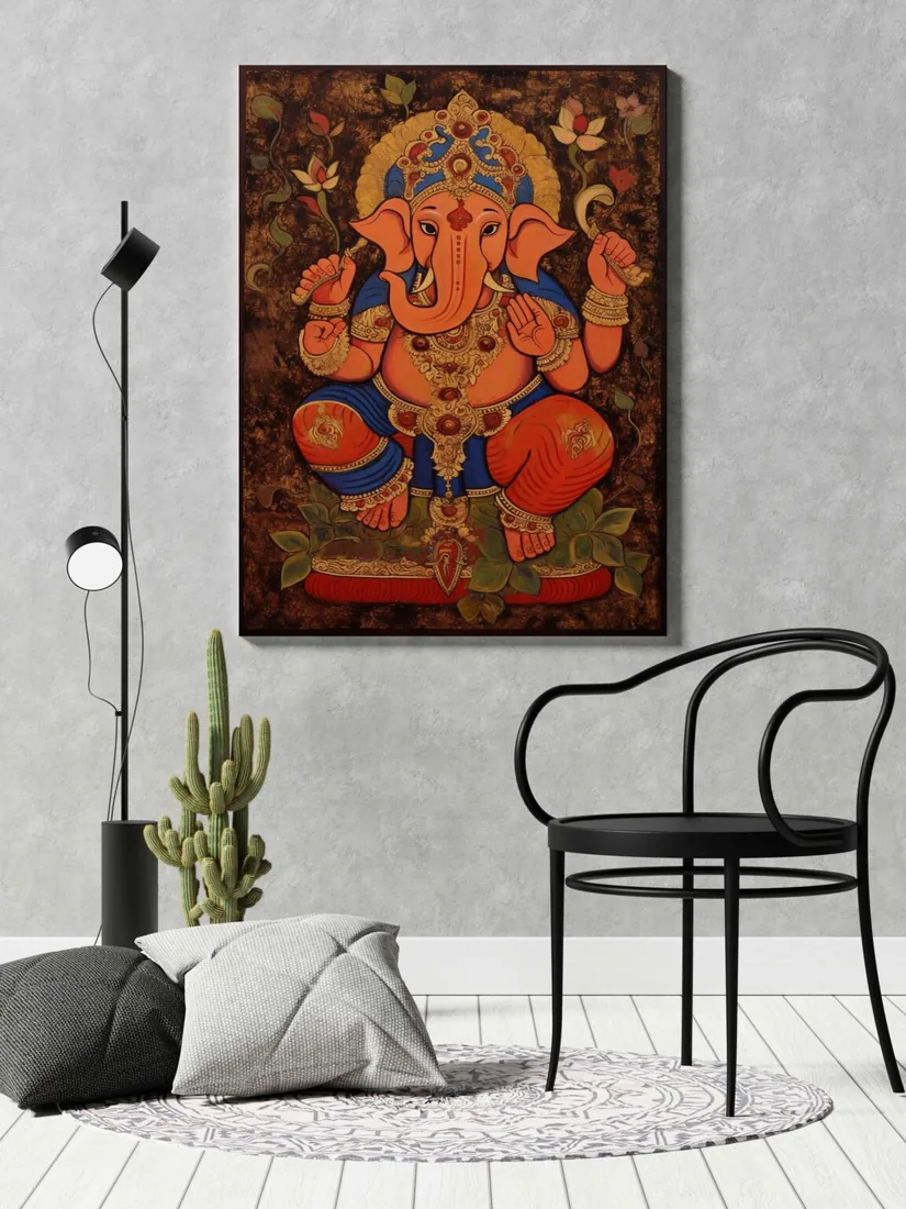 Kalamkari Style Ganesha Canvas Painting, photo 1 of 4