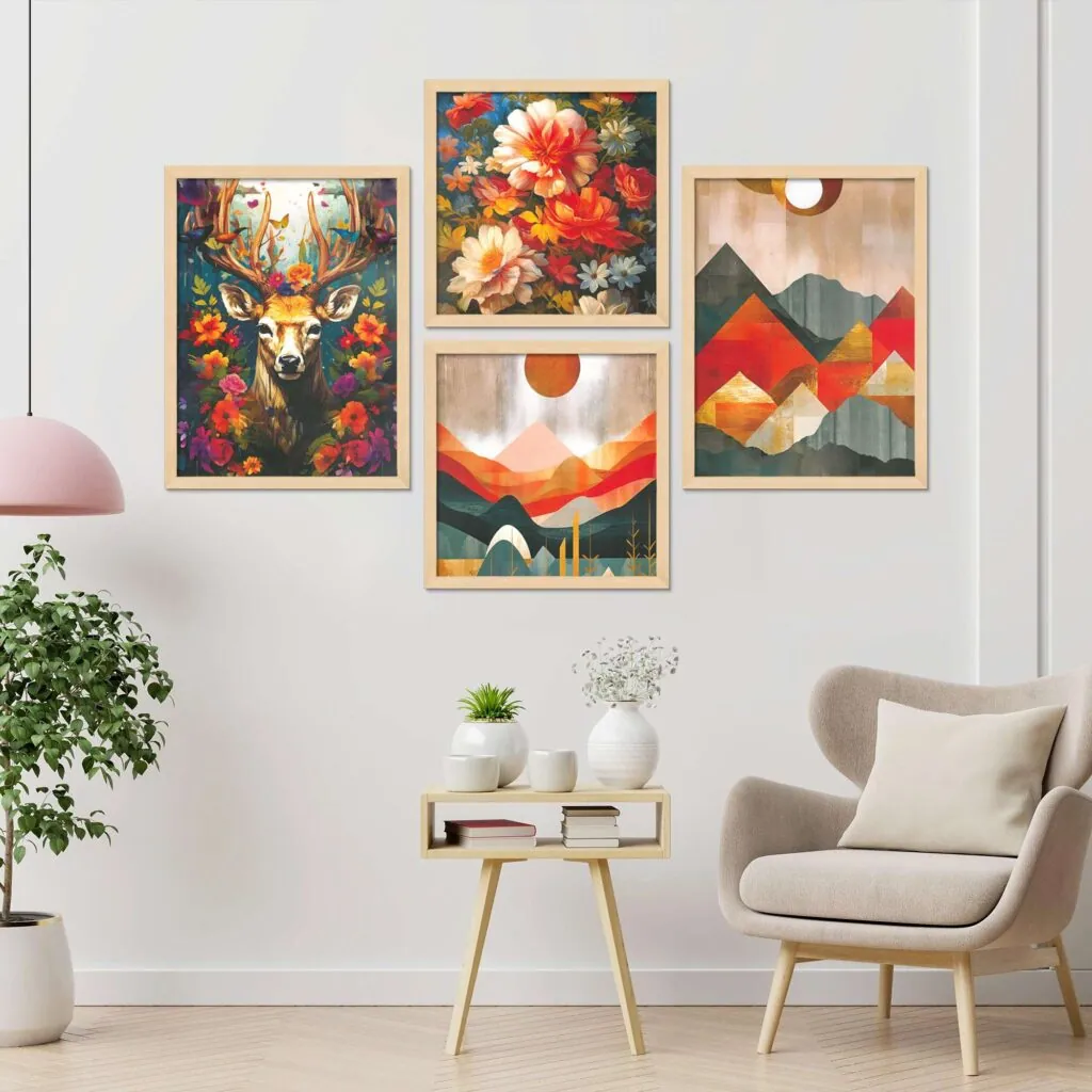 Floral Deer And Mountain Paintings, photo 1 of 4