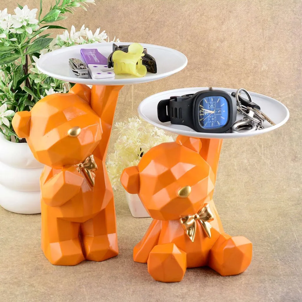 Geometric Orange Bear Tray Pair, photo 1 of 4