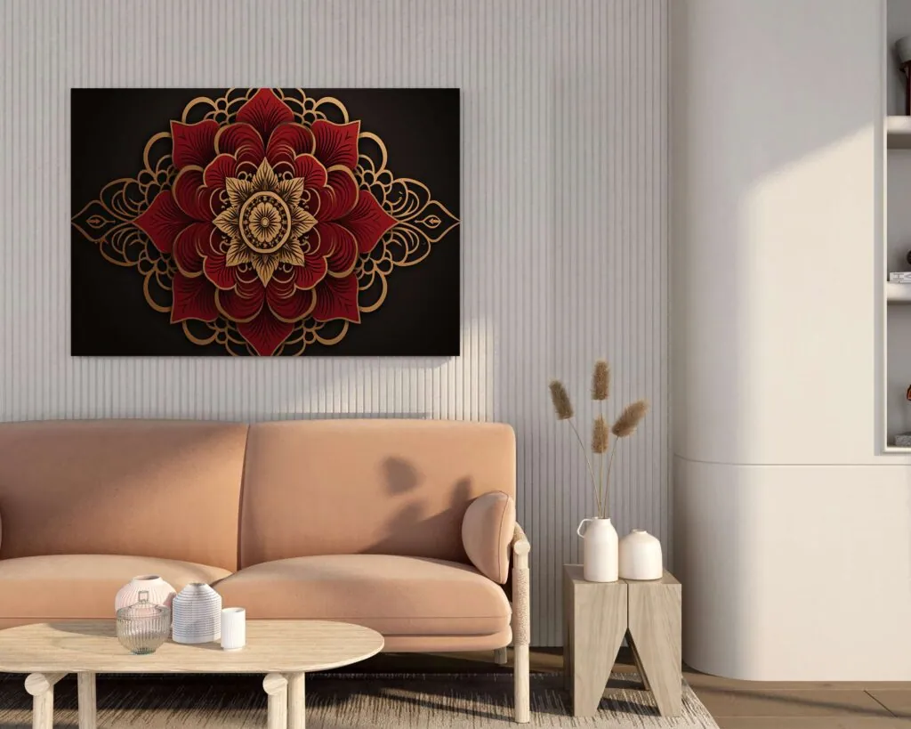 Red Flower Mandala Canvas Painting, photo 1 of 4