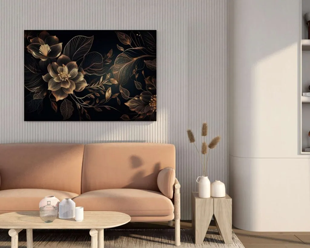 Dark Golden Floral Canvas Painting, photo 1 of 4