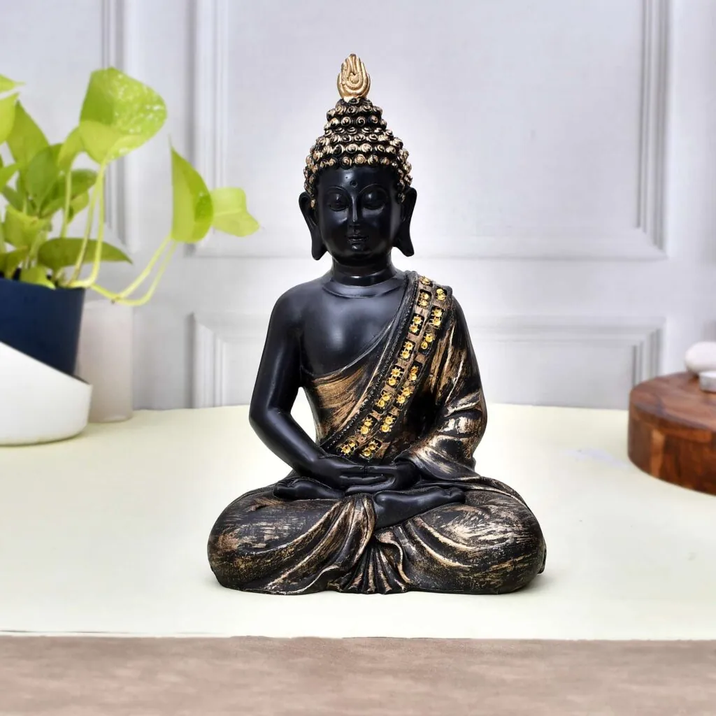 Meditating Black Resin Buddha Statue, photo 1 of 4