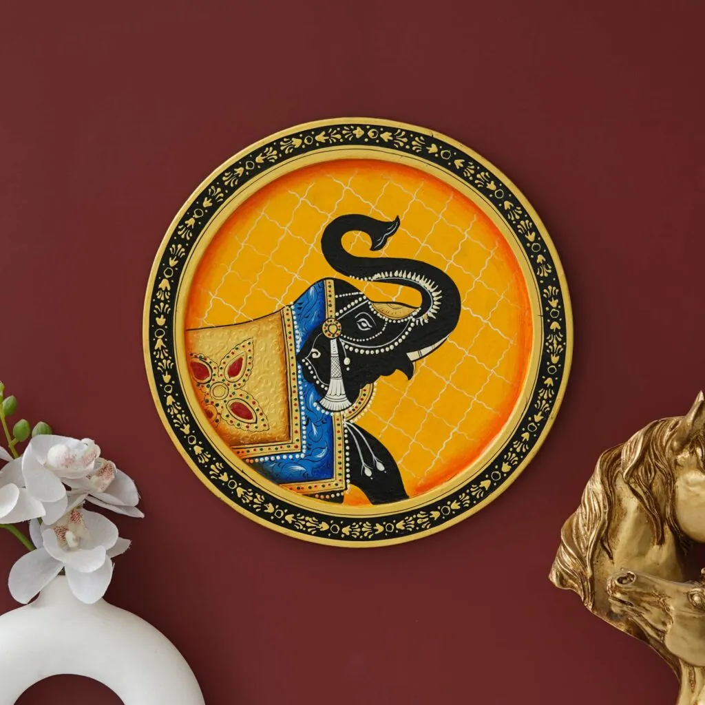 Decorated Elephant Pichwai Wall Plate, photo 1 of 4