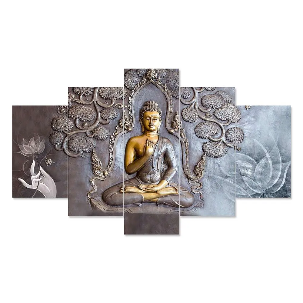 Meditating Buddha Five-Panel Painting, photo 1 of 4
