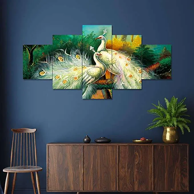 White Peacocks Landscape Wall Painting, photo 1 of 3