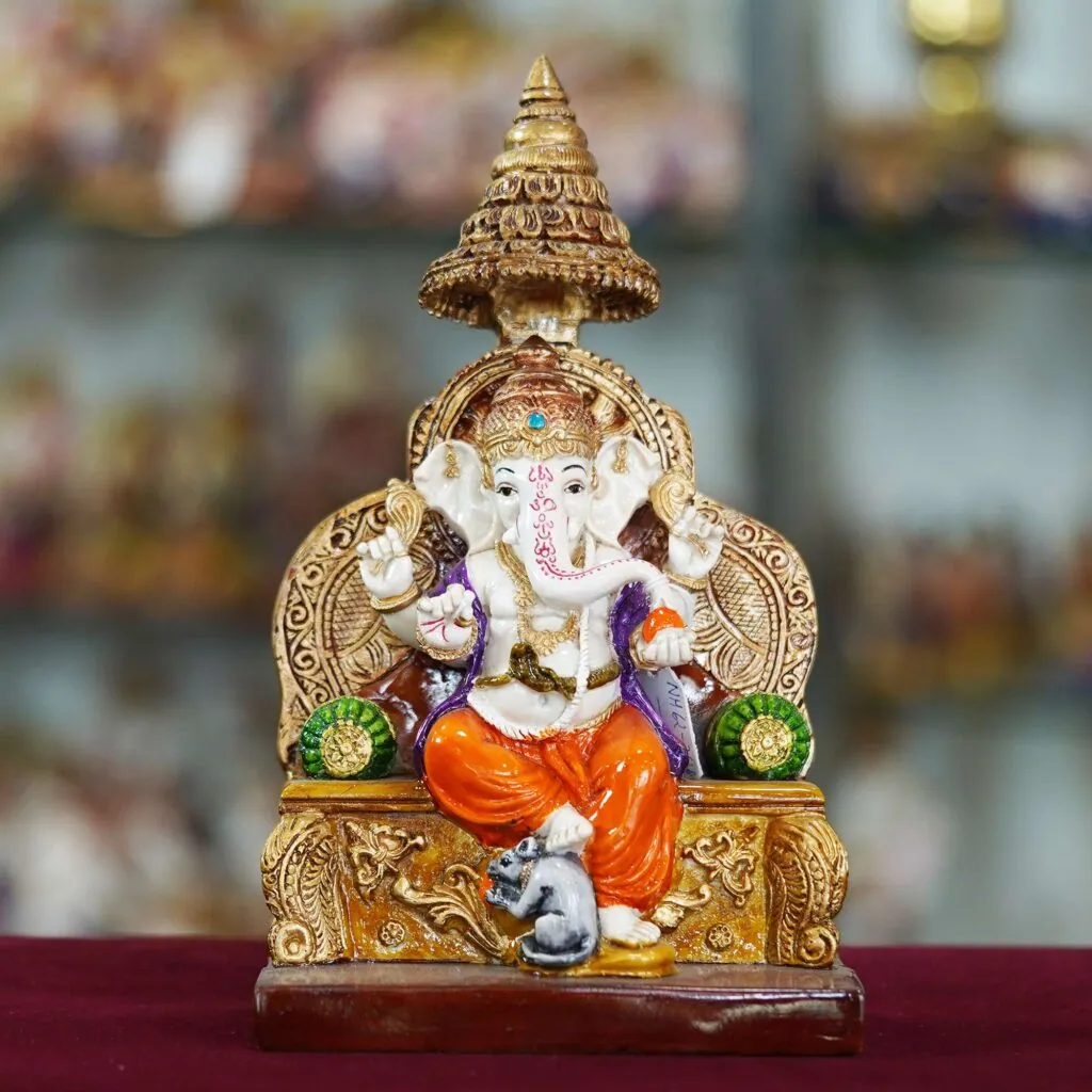 Marble Ganesha On Ornate Throne, photo 1 of 4