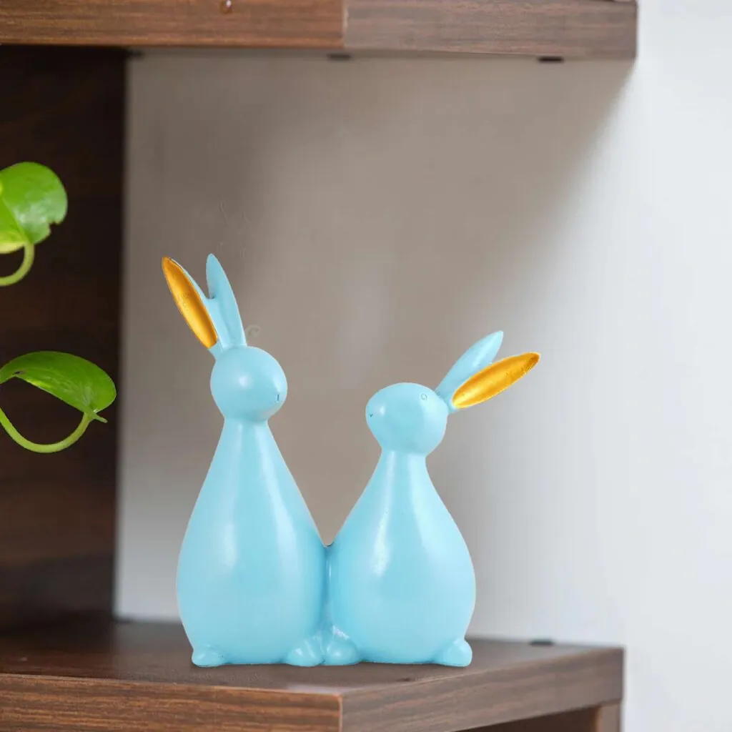 Blue Resin Rabbit Pair Figurine, photo 1 of 4