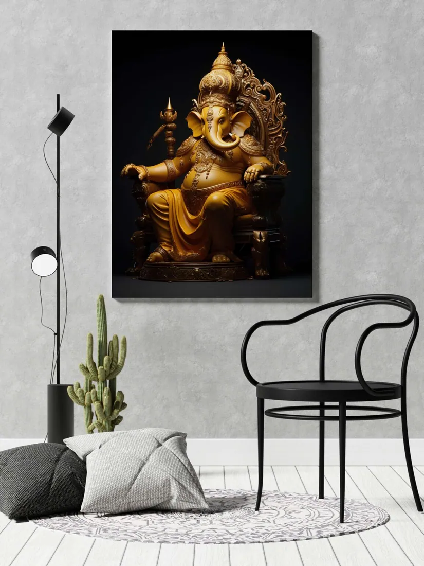 Golden Ganesha Idol Canvas Painting, photo 1 of 4