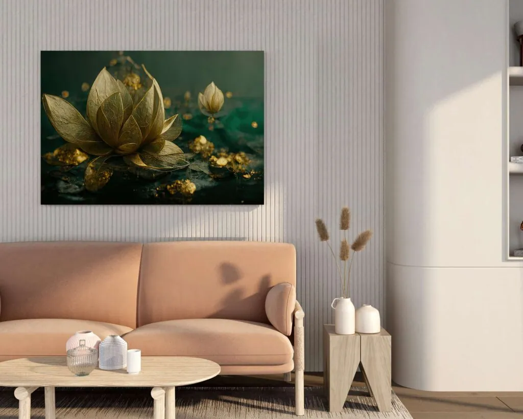 Golden Lotus Canvas Painting, photo 1 of 4