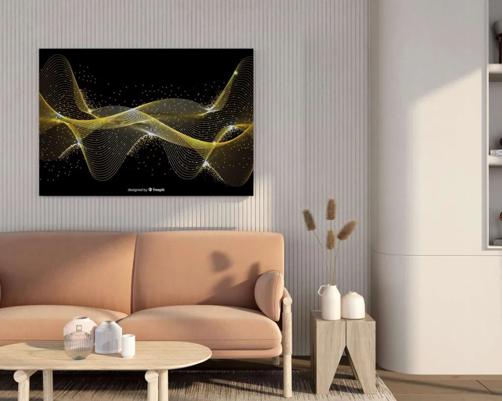 Golden Wave Particles Canvas Painting, photo 1 of 4