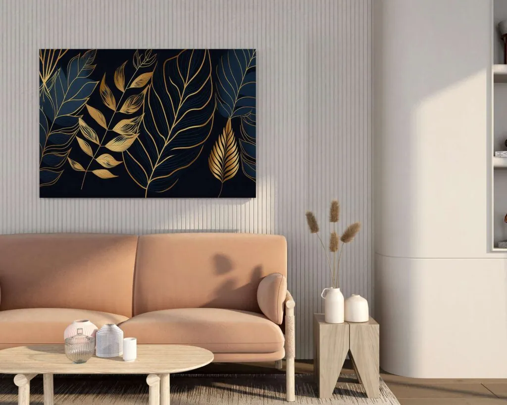Gold Line Leaves Canvas Painting, photo 1 of 4