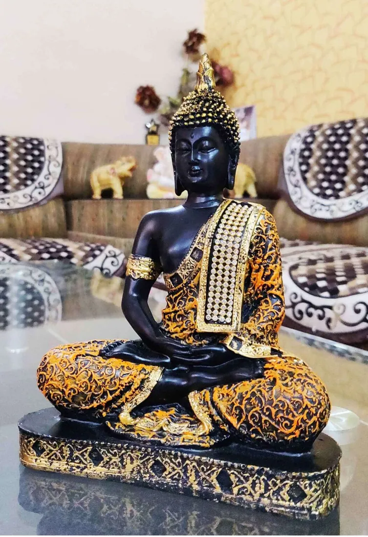 Resin Yellow Meditating Buddha Idol, photo 1 of 4