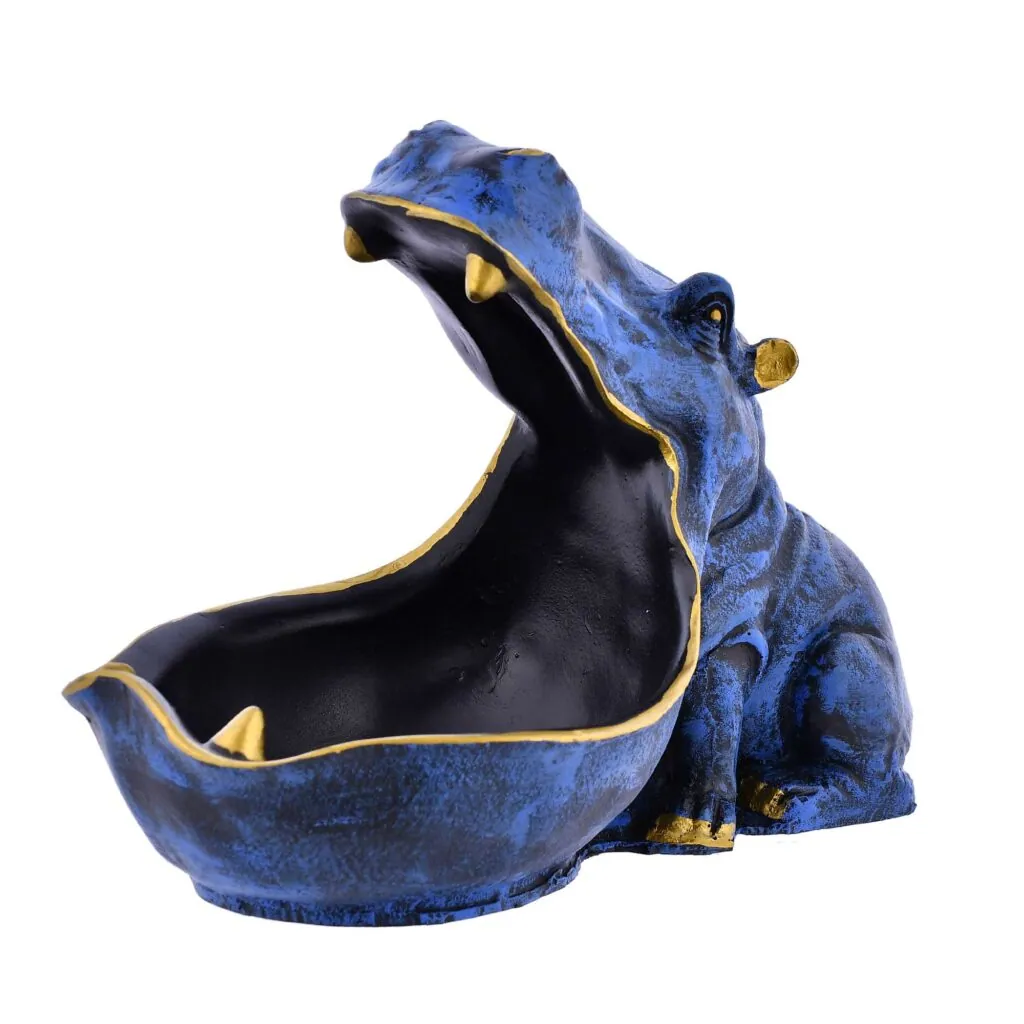 Dark Blue Resin Hippo Bowl Figurine, photo 1 of 4