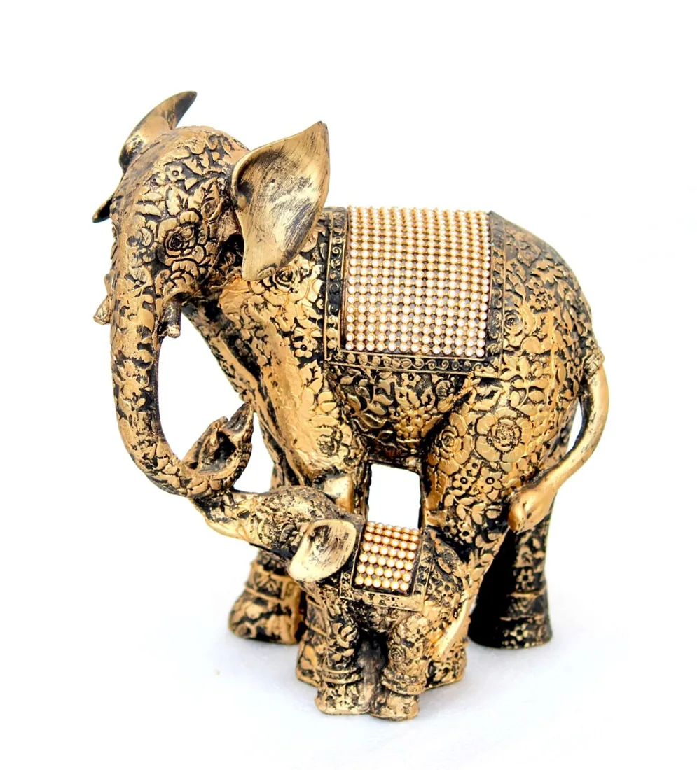 Embossed Elephant Mother Child Figurine, photo 1 of 4