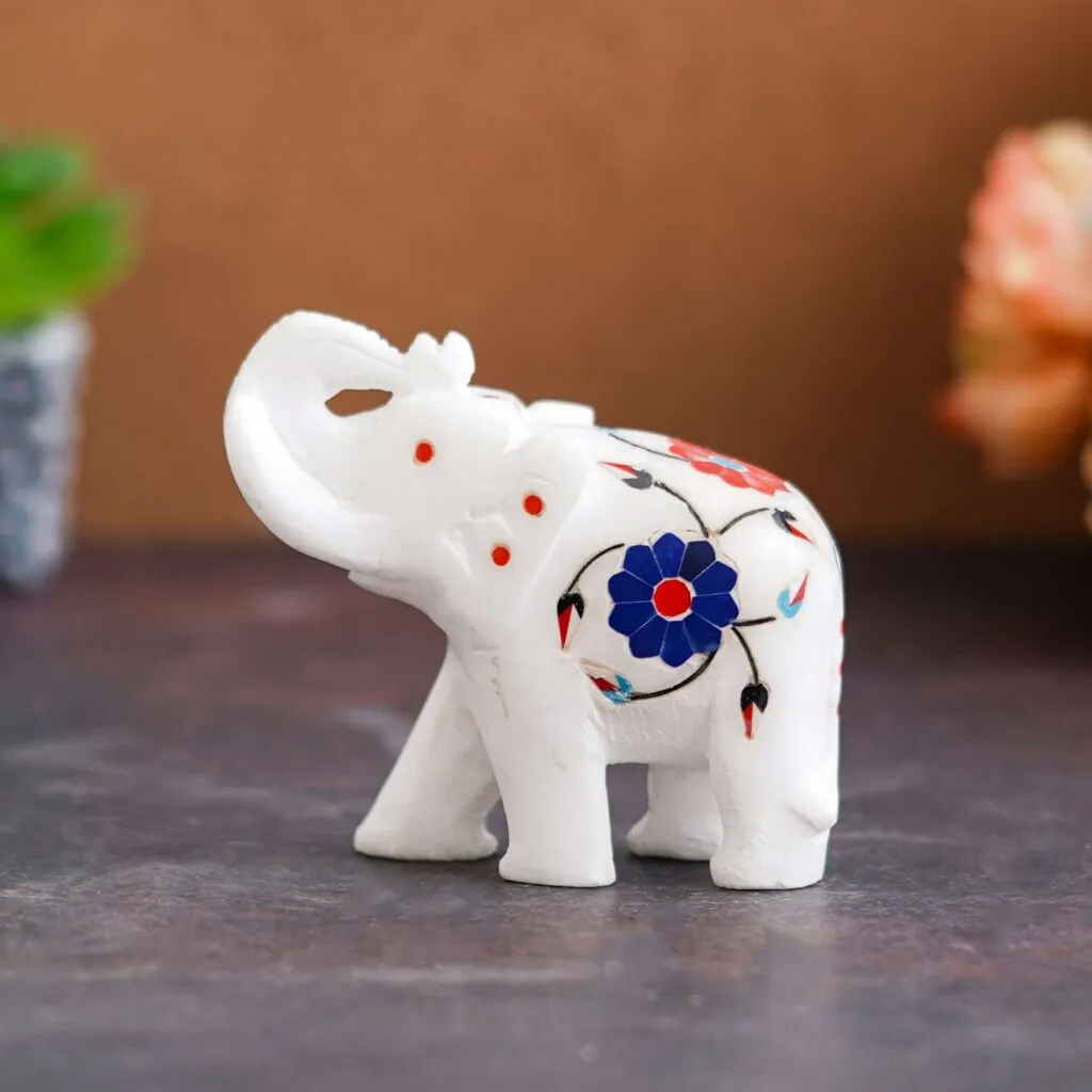 Painted White Marble Elephant Figurine, photo 1 of 4