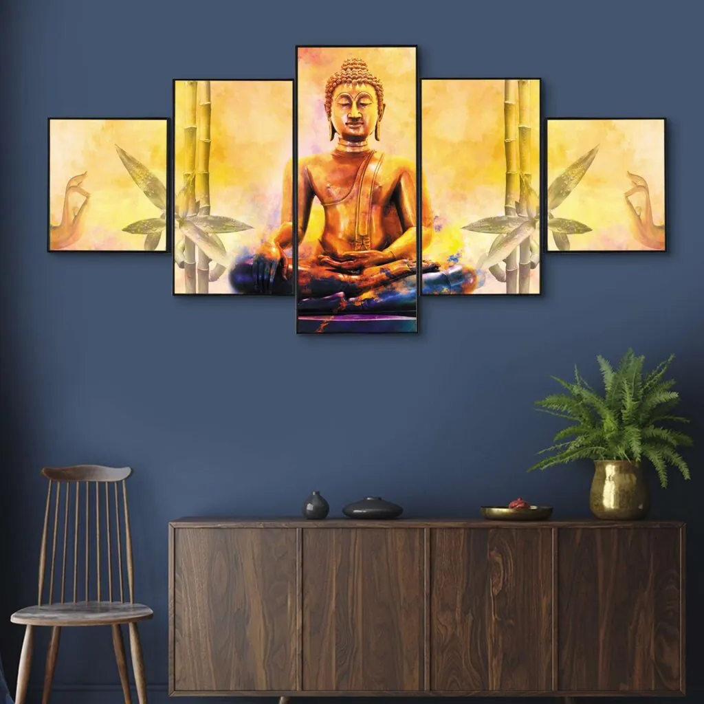 Meditating Buddha Bamboo Wall Painting, photo 1 of 4