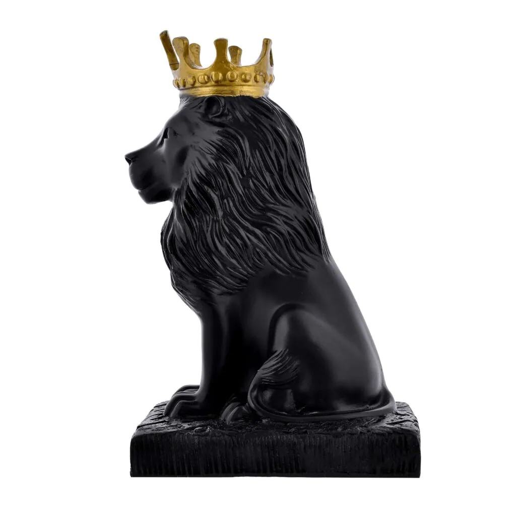 Crowned Black Lion Resin Statue, photo 1 of 4