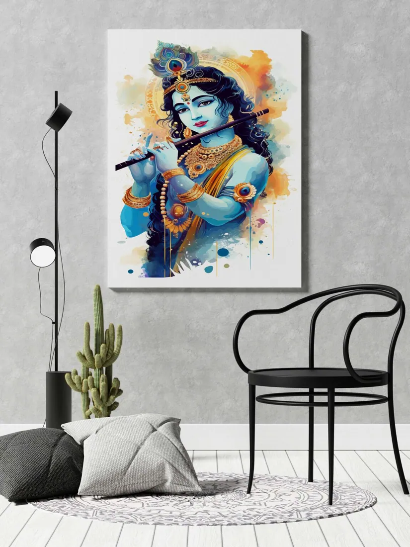Watercolor Krishna Canvas Painting, photo 1 of 4