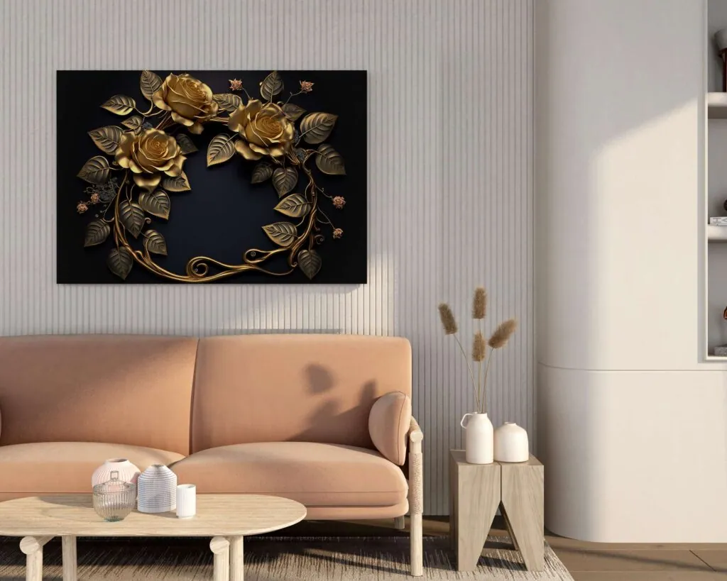 Golden Floral Wreath Canvas Painting, photo 1 of 4
