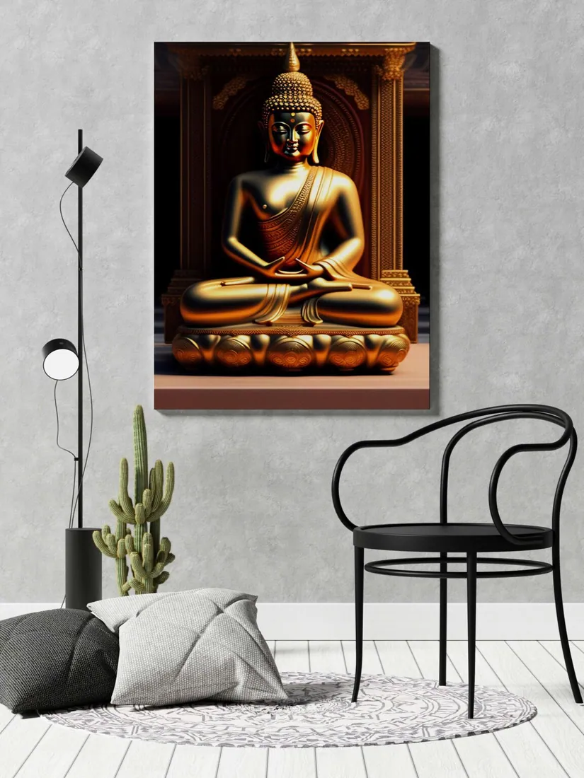 Seated Golden Buddha Canvas Painting, photo 1 of 4