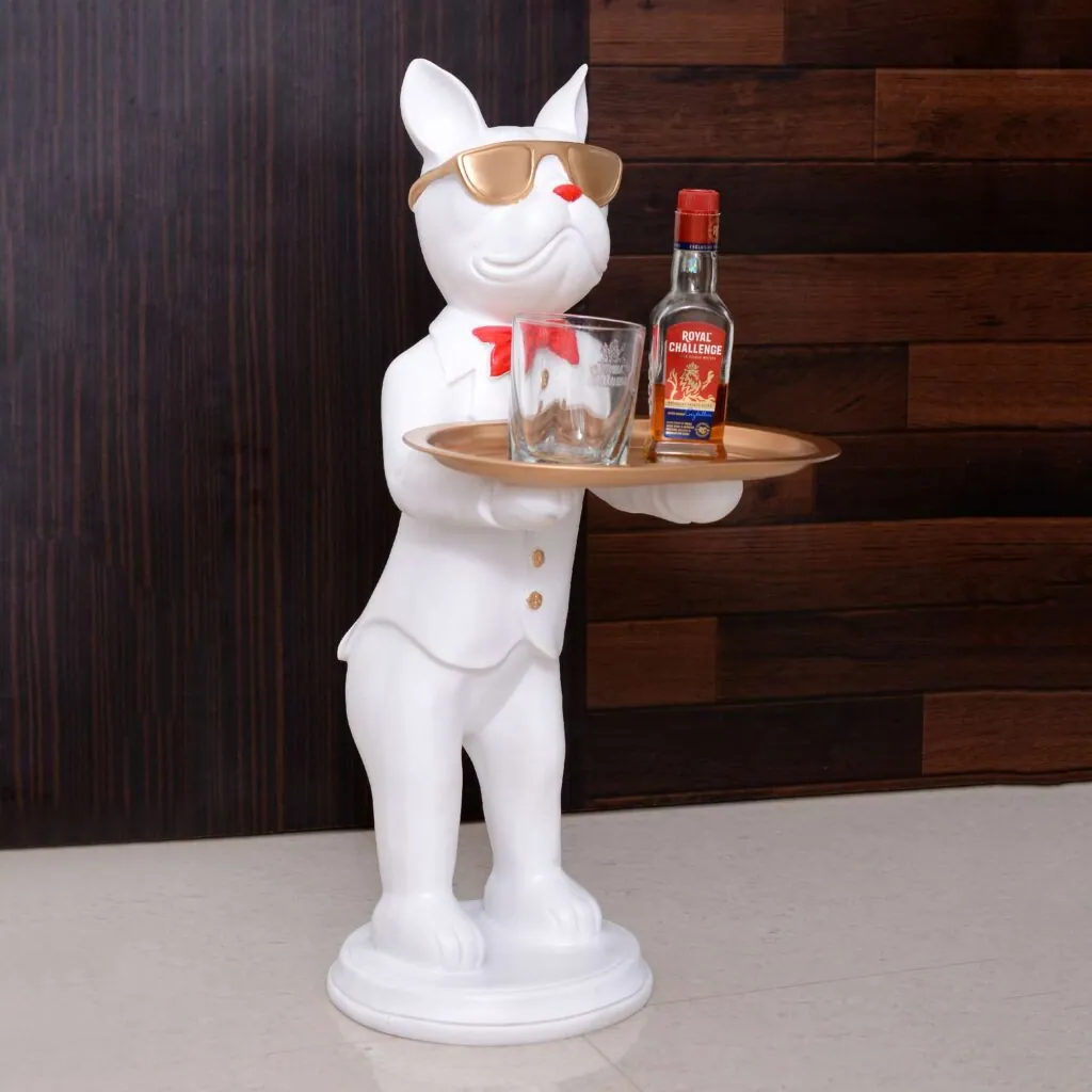 White Resin Dog Waiter Figurine, photo 1 of 4