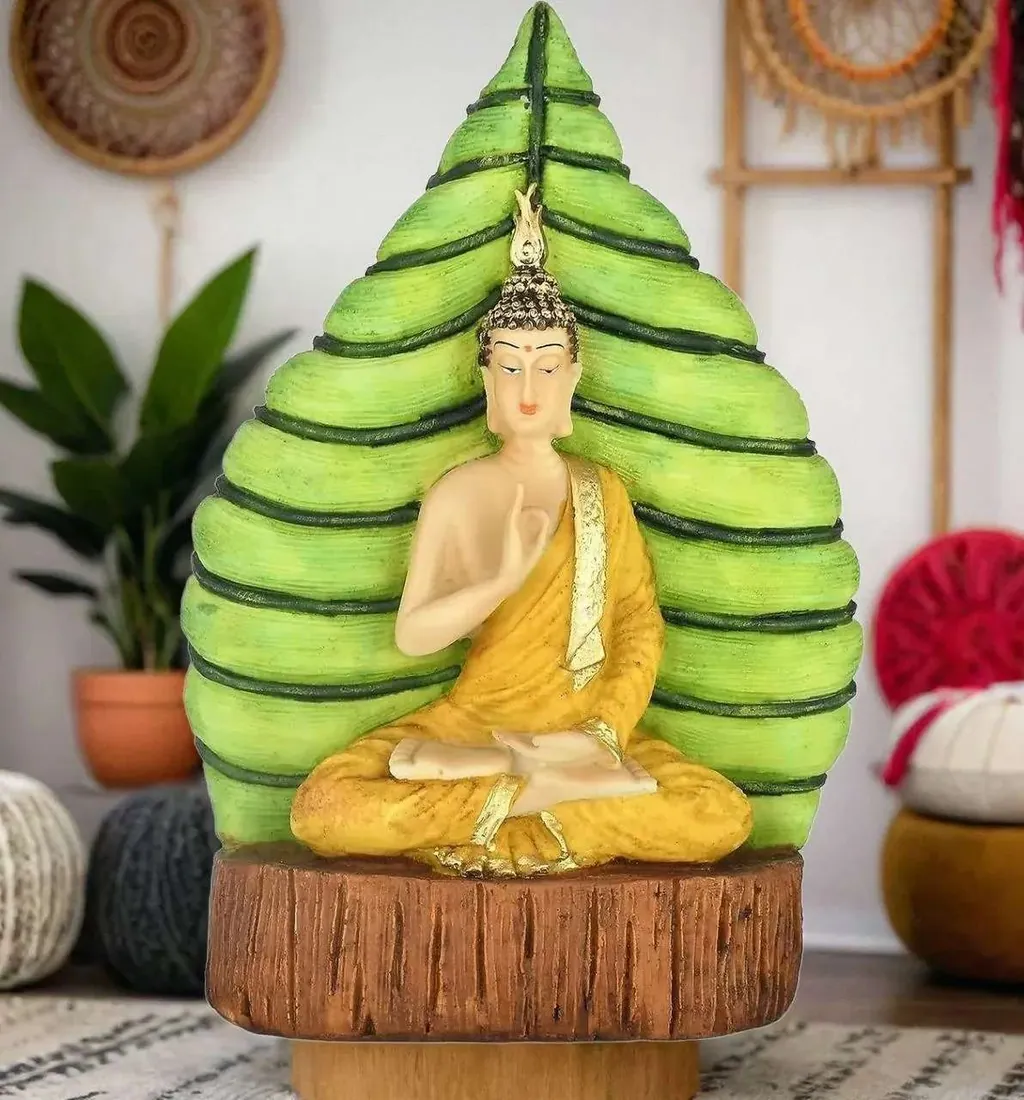 Resin Seated Buddha Leaf Sculpture, photo 1 of 4
