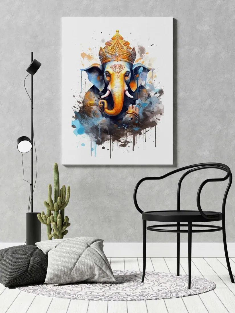 Watercolor Lord Ganesha Canvas Painting, photo 1 of 4