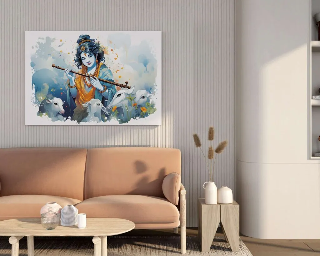 Krishna with Calves Canvas Painting, photo 1 of 4