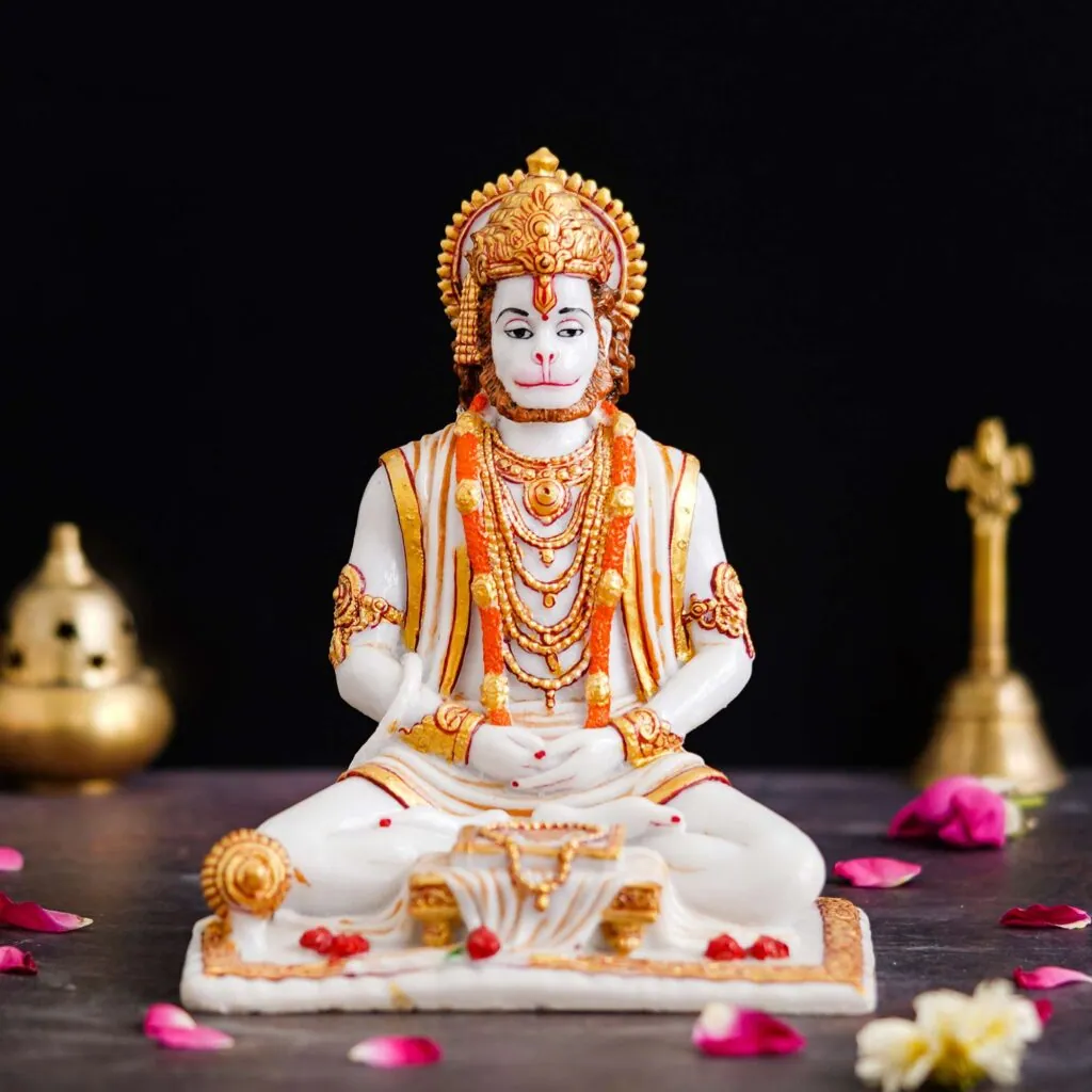 Seated Lord Hanuman Marble Idol, photo 1 of 4