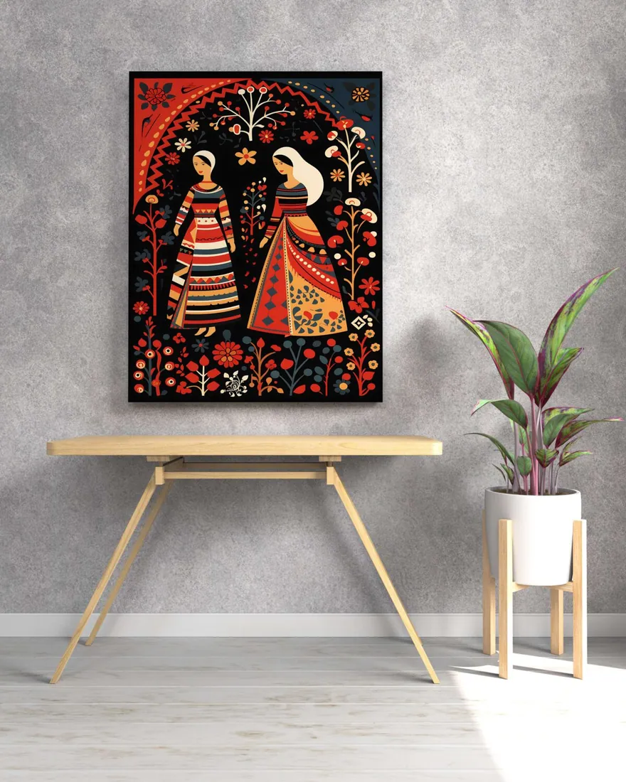 Folk Art Women Canvas Painting, photo 1 of 4