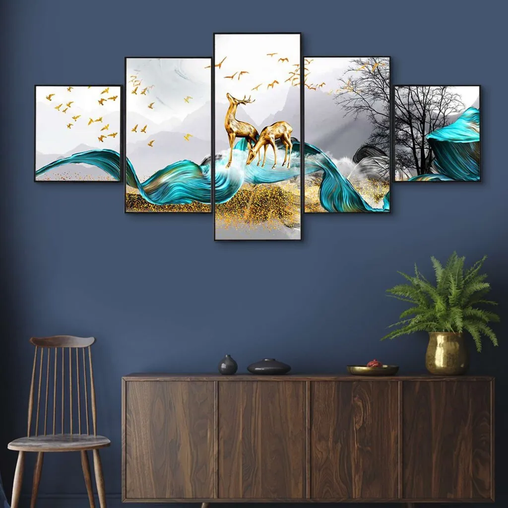 Deer Pair Landscape Wall Painting, photo 1 of 4