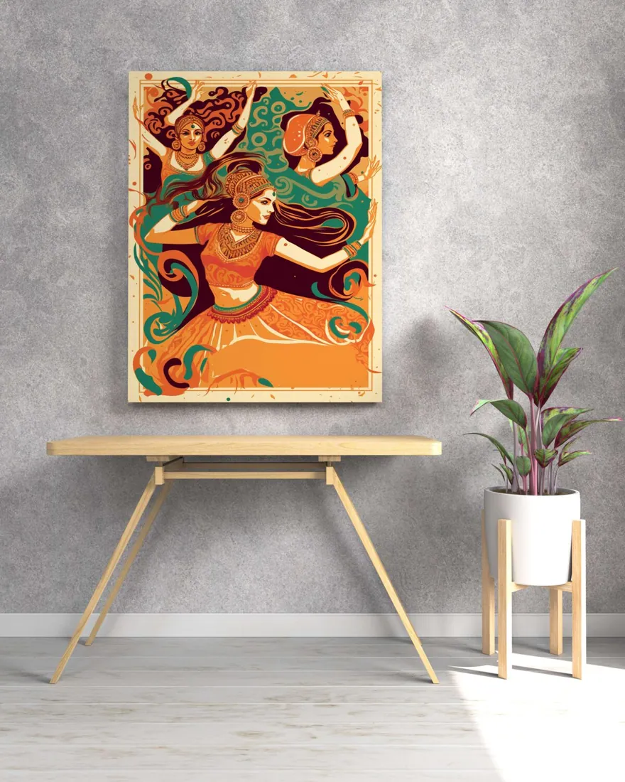 Indian Folk Dancers Canvas Painting, photo 1 of 4